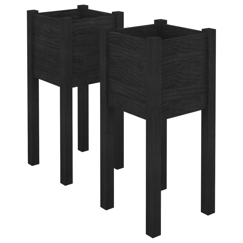 vidaXL 2 db fekete tömör fenyőfa kerti virágtartó 31 x 31 x 70 cm