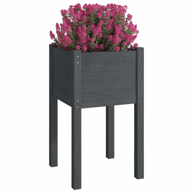 vidaXL 2 db szürke tömör fenyőfa kerti virágtartó 40 x 40 x 70 cm