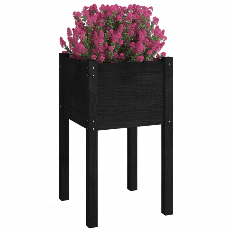 vidaXL fekete tömör fenyőfa kerti virágtartó 40 x 40 x 70 cm