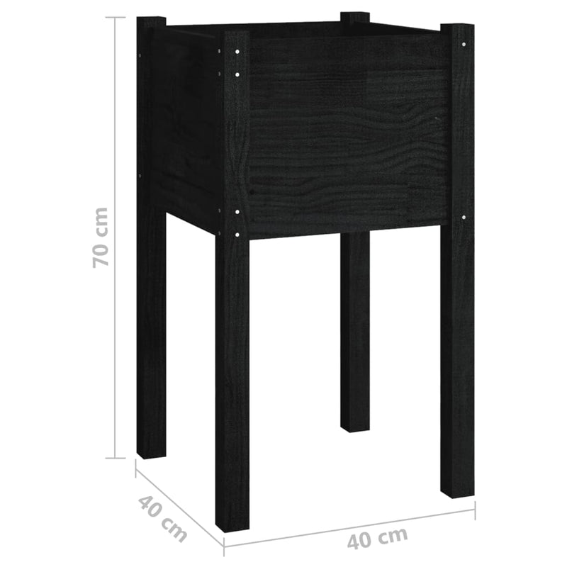 vidaXL fekete tömör fenyőfa kerti virágtartó 40 x 40 x 70 cm