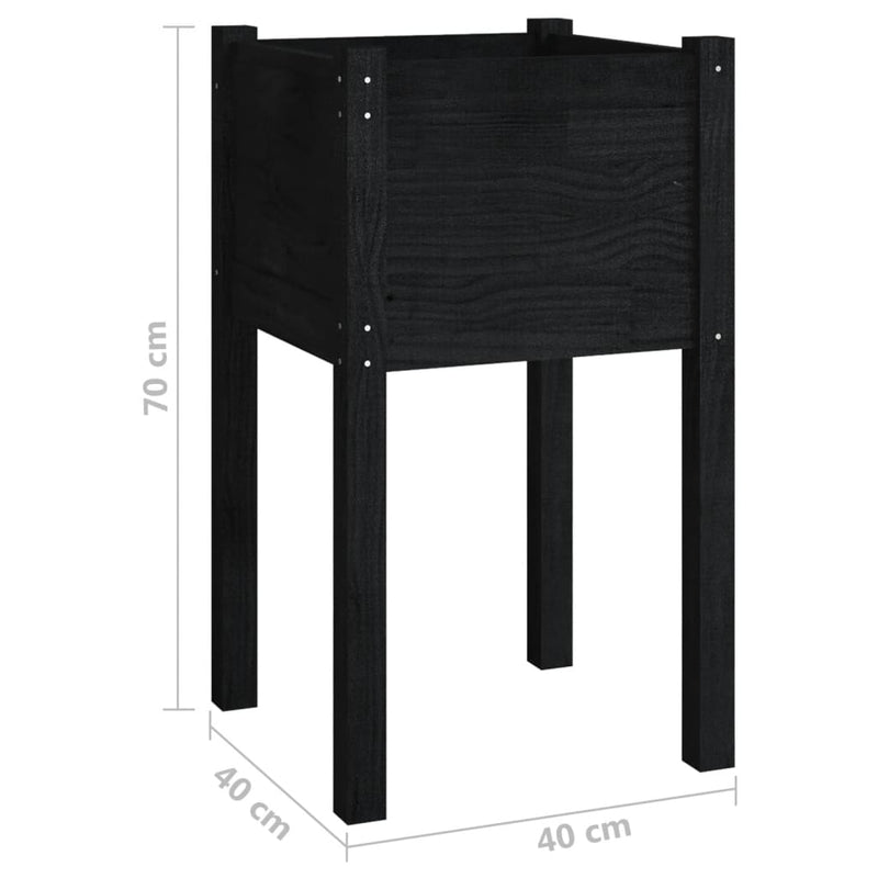 vidaXL 2 db fekete tömör fenyőfa kerti virágtartó 40 x 40 x 70 cm
