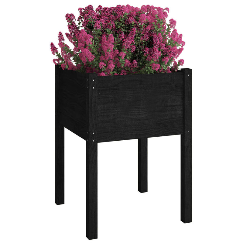 vidaXL fekete tömör fenyőfa kerti virágtartó 50 x 50 x 70 cm