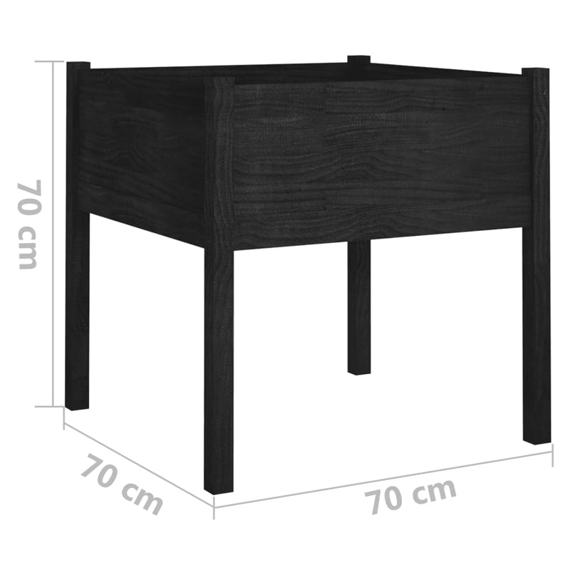 vidaXL fekete tömör fenyőfa virágtartó 70 x 70 x 70 cm