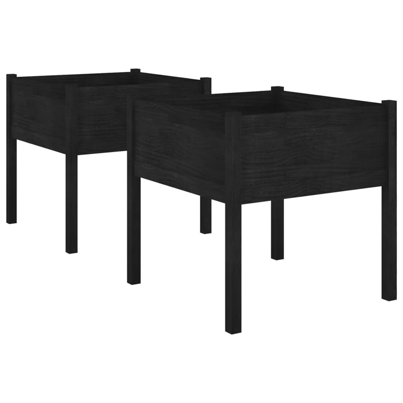 vidaXL 2 db fekete tömör fenyőfa kerti virágtartó 70 x 70 x 70 cm