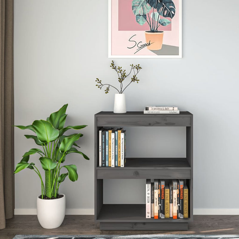 vidaXL szürke tömör fenyőfa könyvszekrény 60 x 35 x 71 cm