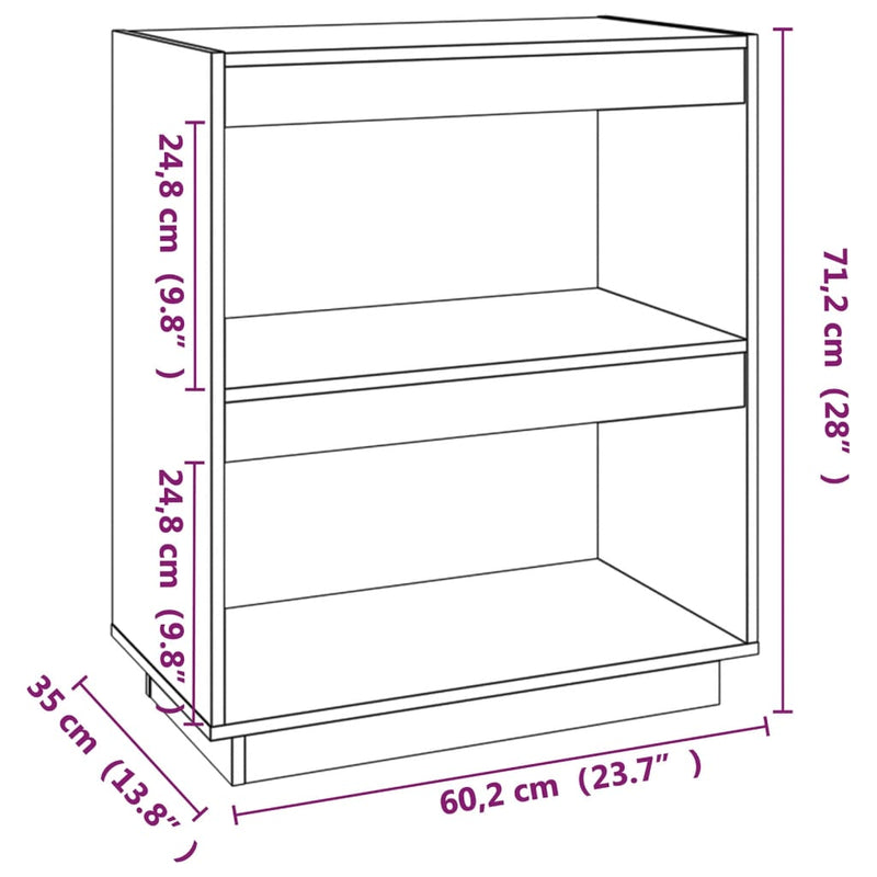 vidaXL szürke tömör fenyőfa könyvszekrény 60 x 35 x 71 cm