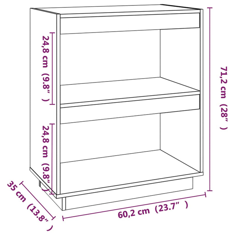 vidaXL mézbarna tömör fenyőfa könyvszekrény 60 x 35 x 71 cm