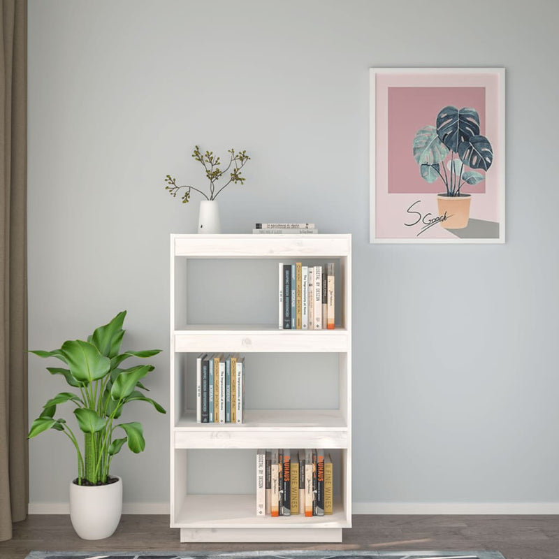 vidaXL fehér tömör fenyőfa könyvszekrény/térelválasztó 60x35x103 cm
