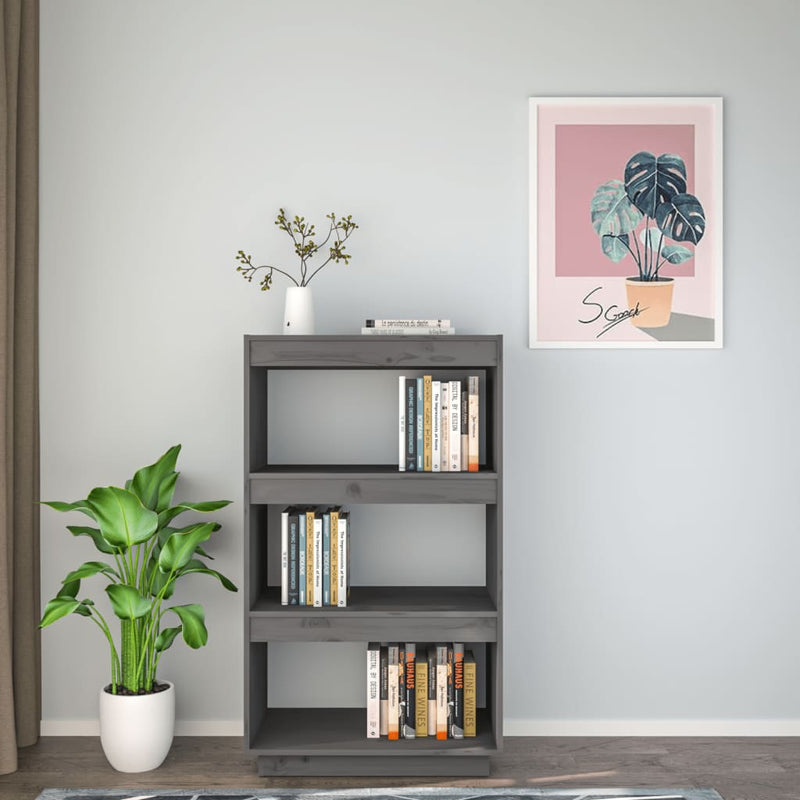 vidaXL szürke tömör fenyőfa könyvszekrény/térelválasztó 60x35x103 cm