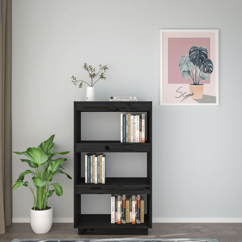 vidaXL fekete tömör fenyőfa könyvszekrény/térelválasztó 60x35x103 cm