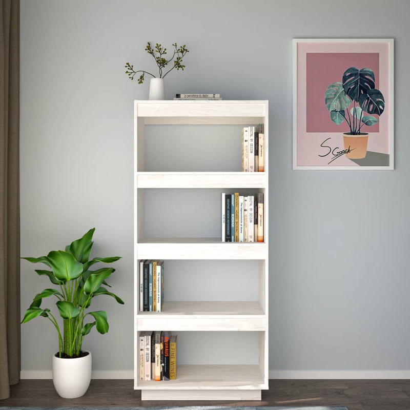 vidaXL fehér tömör fenyőfa könyvszekrény/térelválasztó 60x35x135 cm