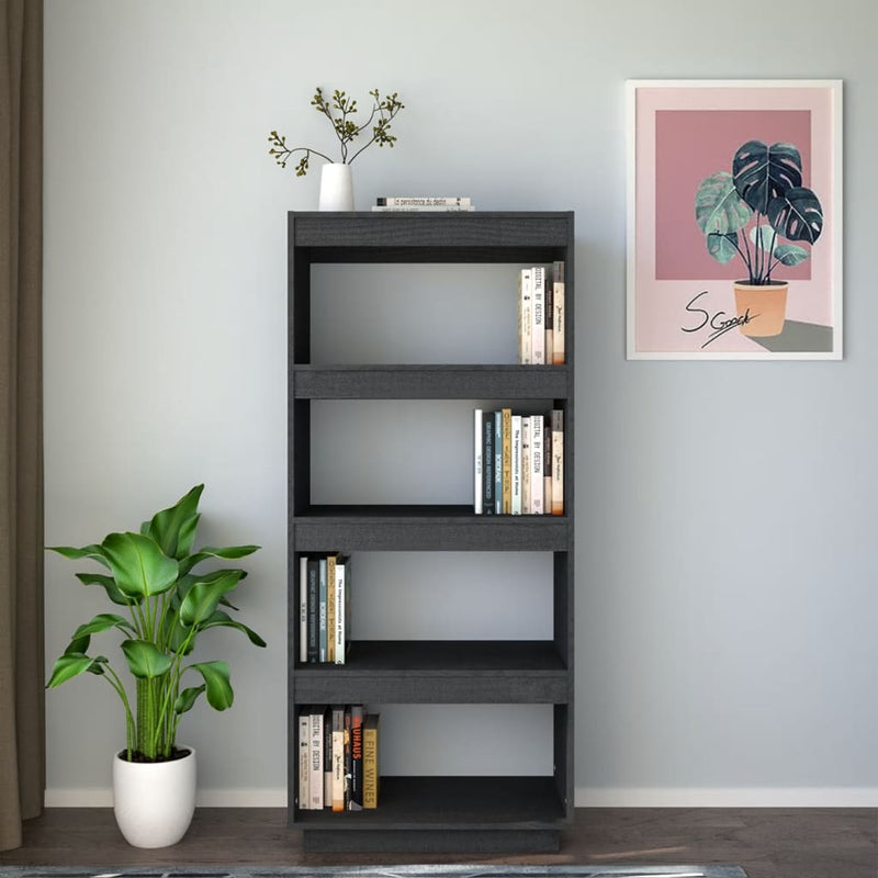 vidaXL szürke tömör fenyőfa könyvszekrény/térelválasztó 60x35x135 cm