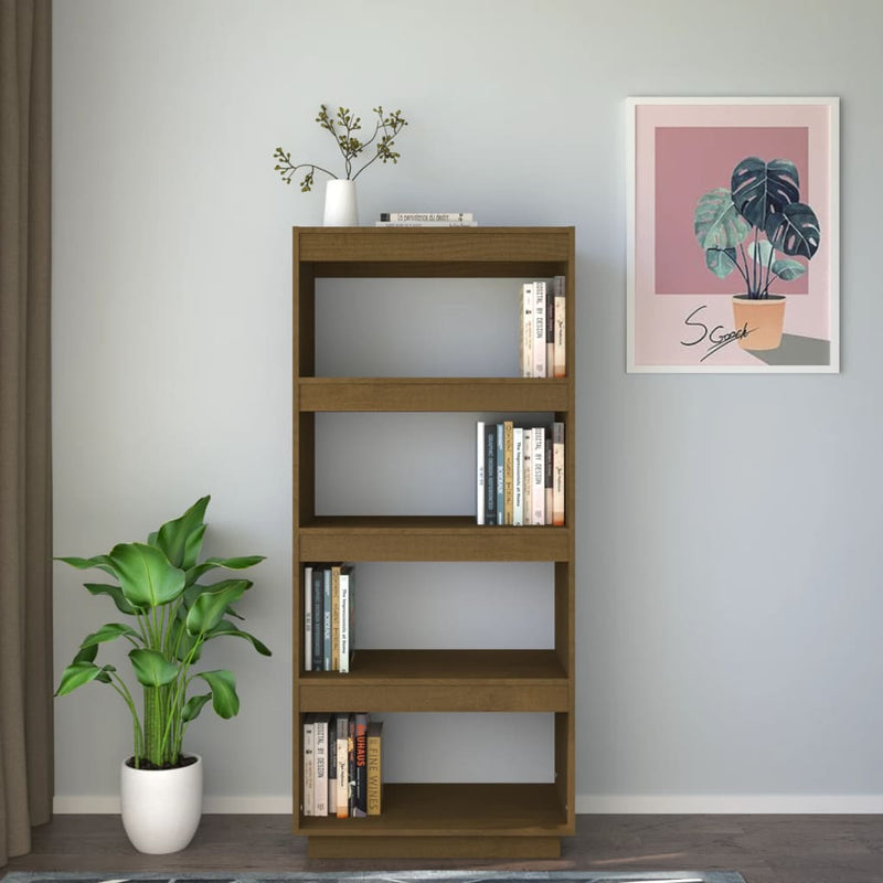 vidaXL mézbarna tömör fenyőfa könyvszekrény/térelválasztó 60x35x135cm