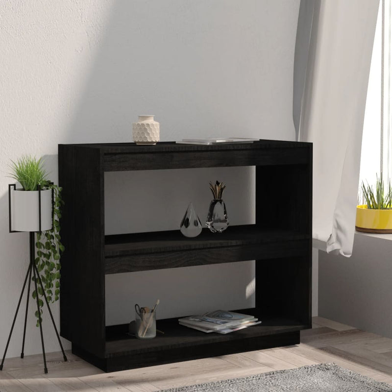 vidaXL fekete tömör fenyőfa könyvszekrény 80 x 35 x 71 cm