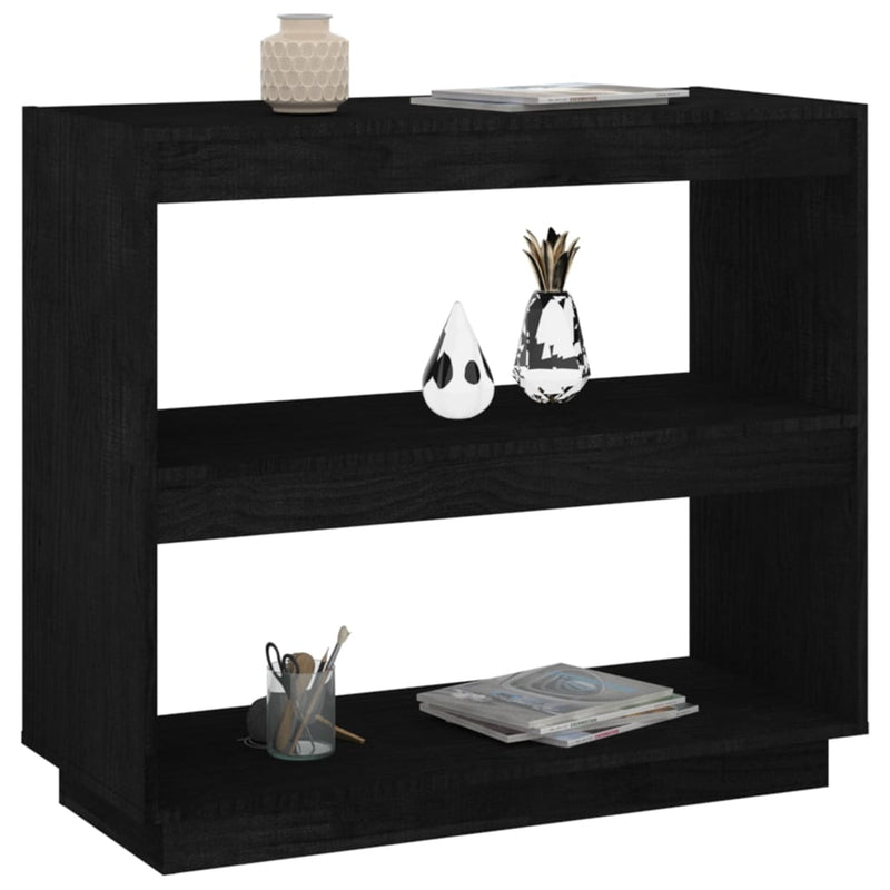 vidaXL fekete tömör fenyőfa könyvszekrény 80 x 35 x 71 cm