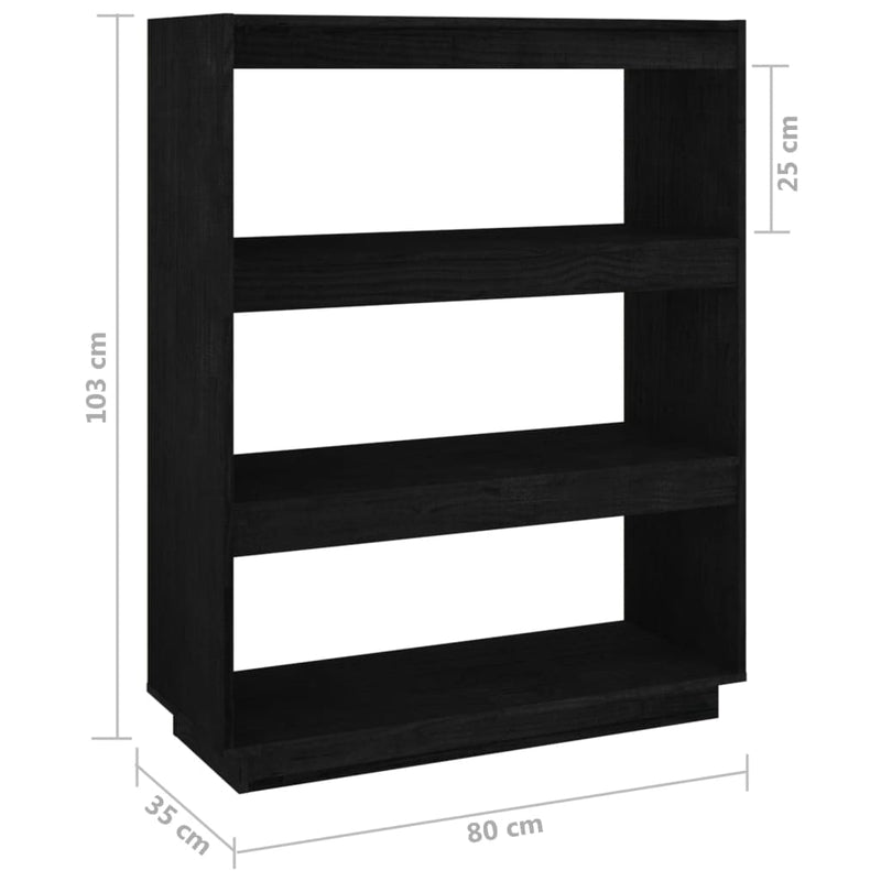 vidaXL fekete tömör fenyőfa könyvszekrény/térelválasztó 80x35x103 cm