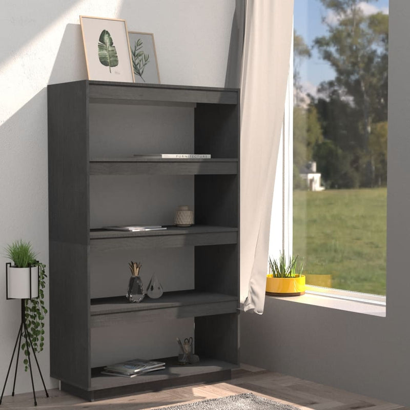 vidaXL szürke tömör fenyőfa könyvszekrény/térelválasztó 80x35x135 cm