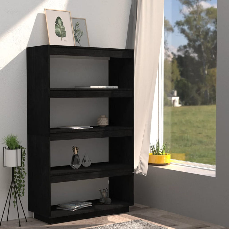 vidaXL fekete tömör fenyőfa könyvszekrény/térelválasztó 80x35x135 cm