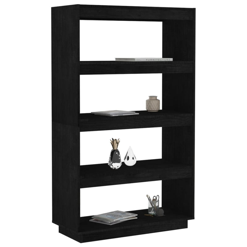 vidaXL fekete tömör fenyőfa könyvszekrény/térelválasztó 80x35x135 cm