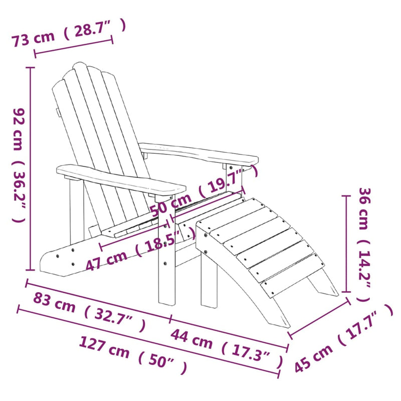 vidaXL fehér HDPE kerti adirondack szék lábtartóval