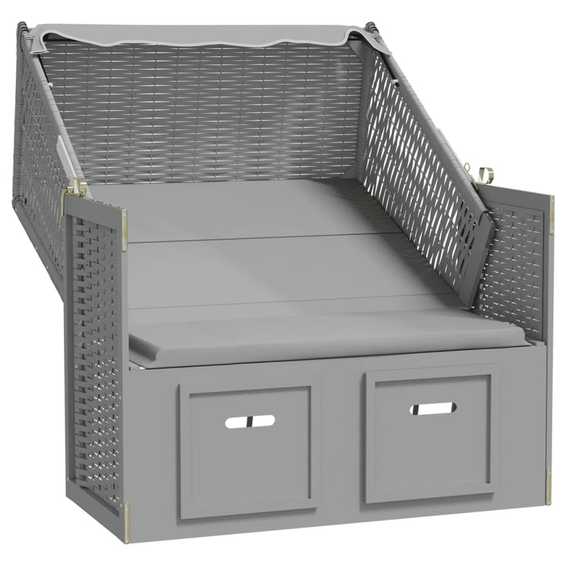 vidaXL szürke polyrattan és tömör fa strandszék tetővel
