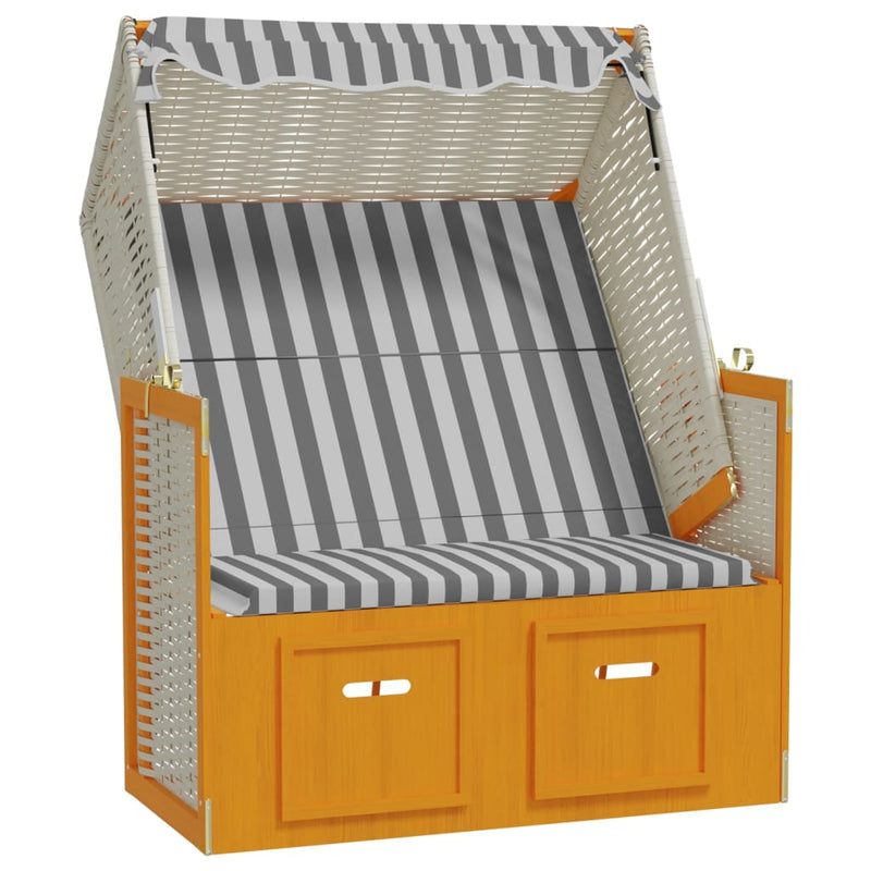 vidaXL fehér és szürke polyrattan és tömör fa strandszék tetővel