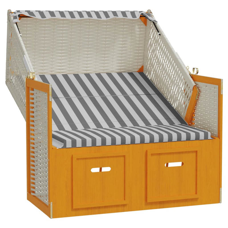 vidaXL fehér és szürke polyrattan és tömör fa strandszék tetővel