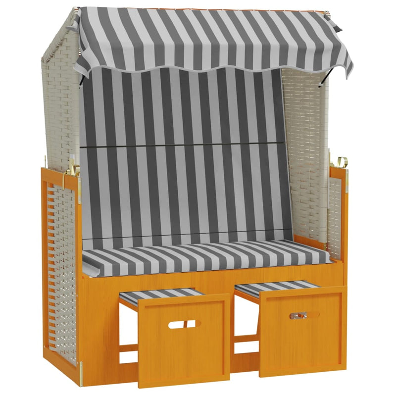 vidaXL fehér és szürke polyrattan és tömör fa strandszék tetővel