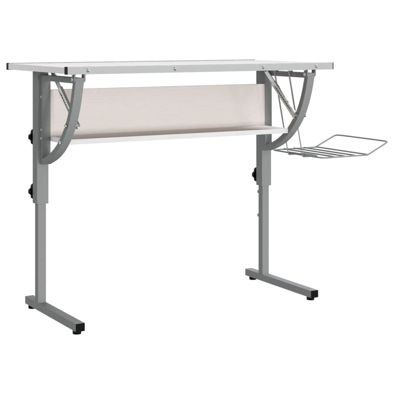 vidaXL fehér-szürke szerelt fa és acél íróasztal 110 x 53 x (58-87) cm