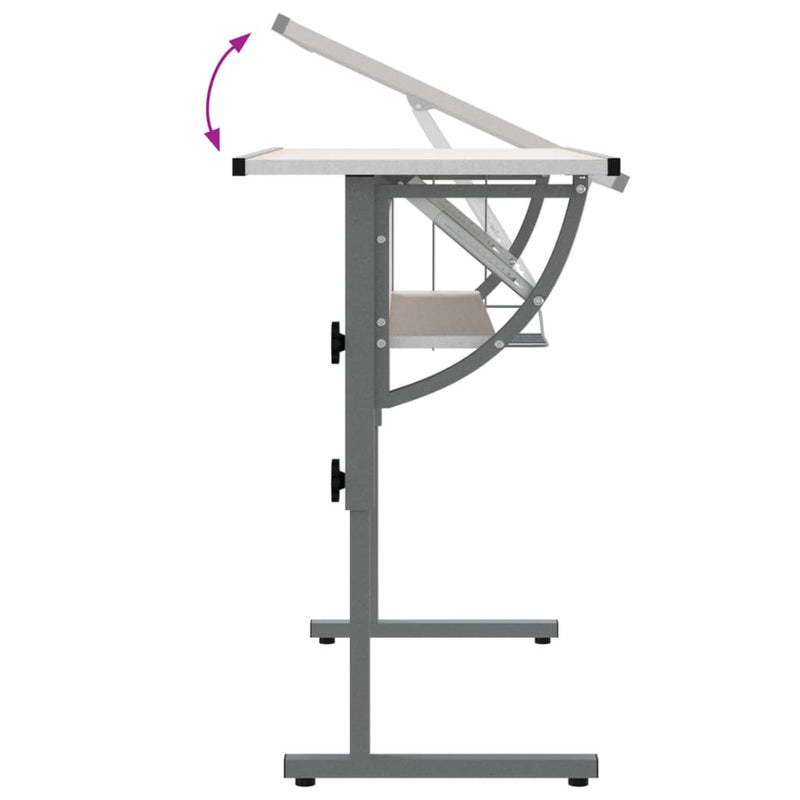 vidaXL fehér-szürke szerelt fa és acél íróasztal 110 x 53 x (58-87) cm