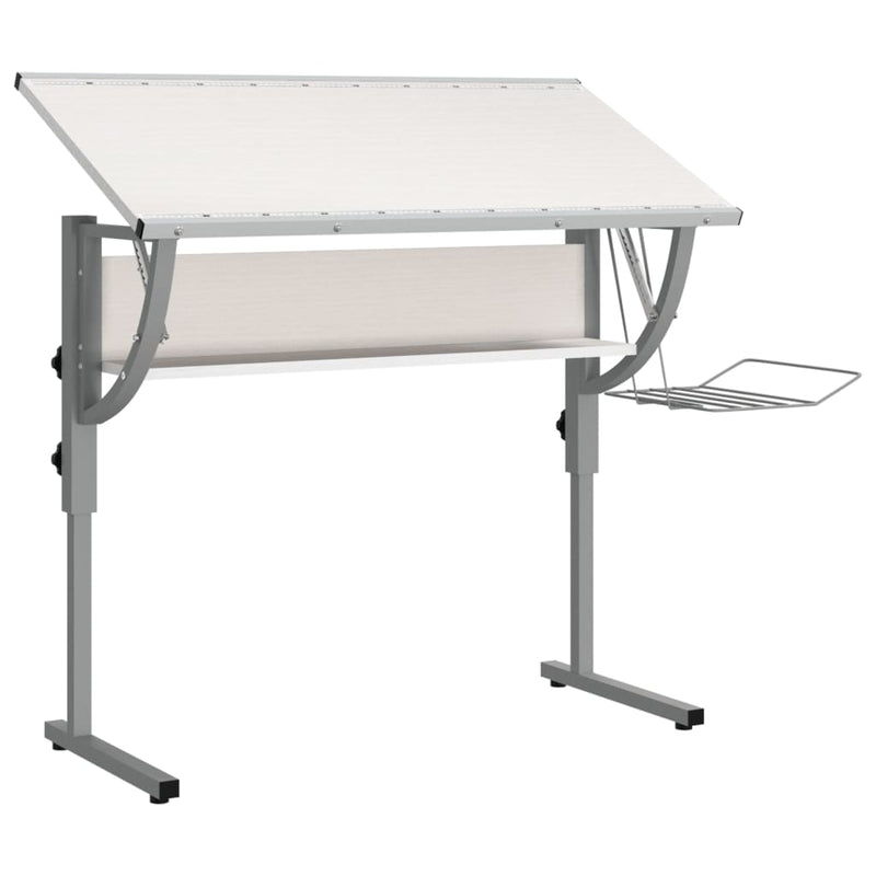 vidaXL fehér-szürke szerelt fa és acél íróasztal 110 x 53 x (58-87) cm