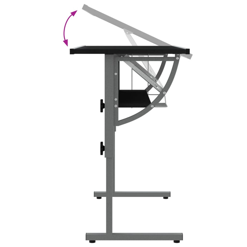 vidaXL fekete-szürke szerelt fa és acél íróasztal 110x53x(58-87) cm
