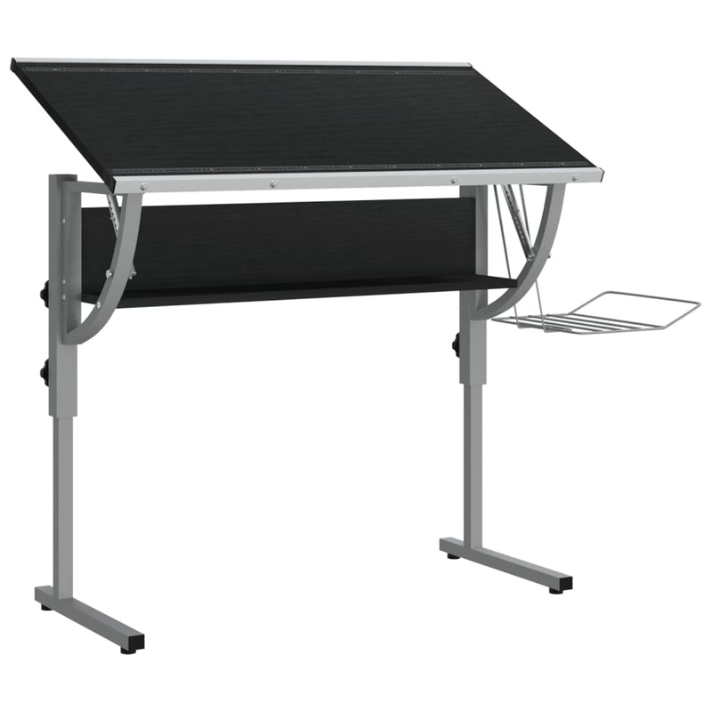 vidaXL fekete-szürke szerelt fa és acél íróasztal 110x53x(58-87) cm
