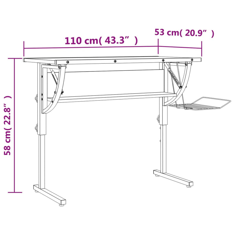 vidaXL fekete-szürke szerelt fa és acél íróasztal 110x53x(58-87) cm