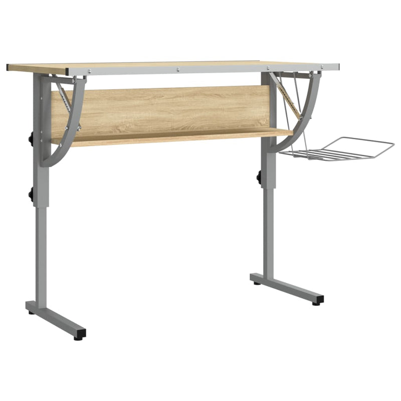 vidaXL sonoma-szürke szerelt fa és acél íróasztal 110x53x(58-87) cm