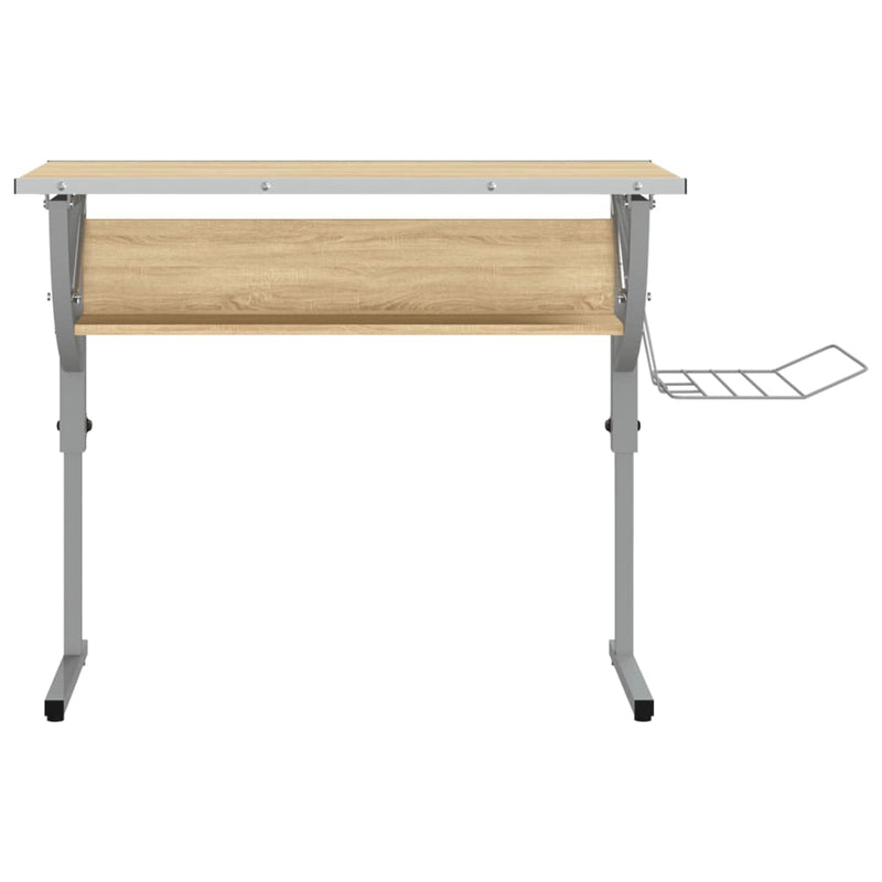 vidaXL sonoma-szürke szerelt fa és acél íróasztal 110x53x(58-87) cm