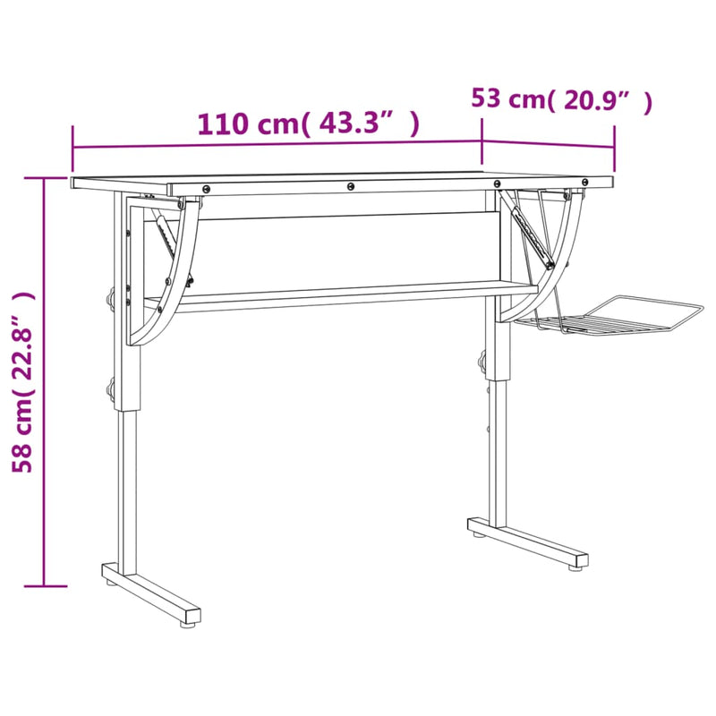 vidaXL sonoma-szürke szerelt fa és acél íróasztal 110x53x(58-87) cm