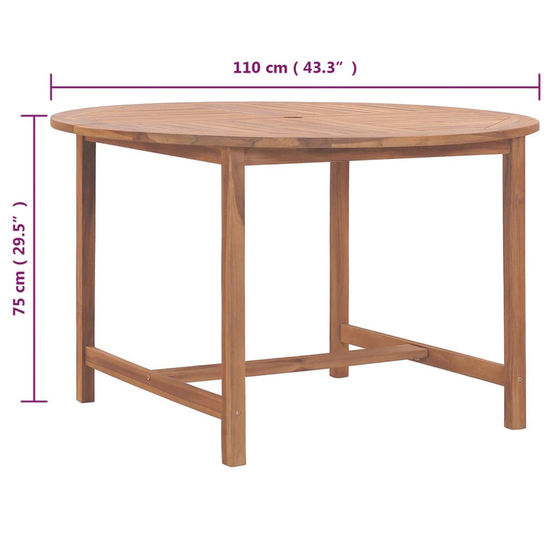 vidaXL tömör tíkfa kerti étkezőasztal Ø110 x 75 cm