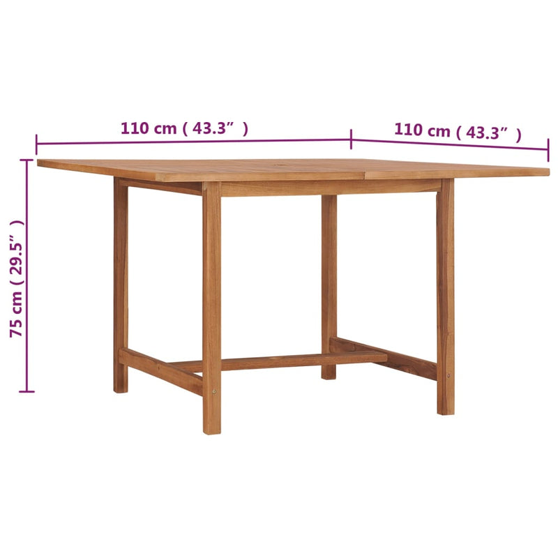 vidaXL tömör tíkfa kerti étkezőasztal 110 x 110 x 75 cm