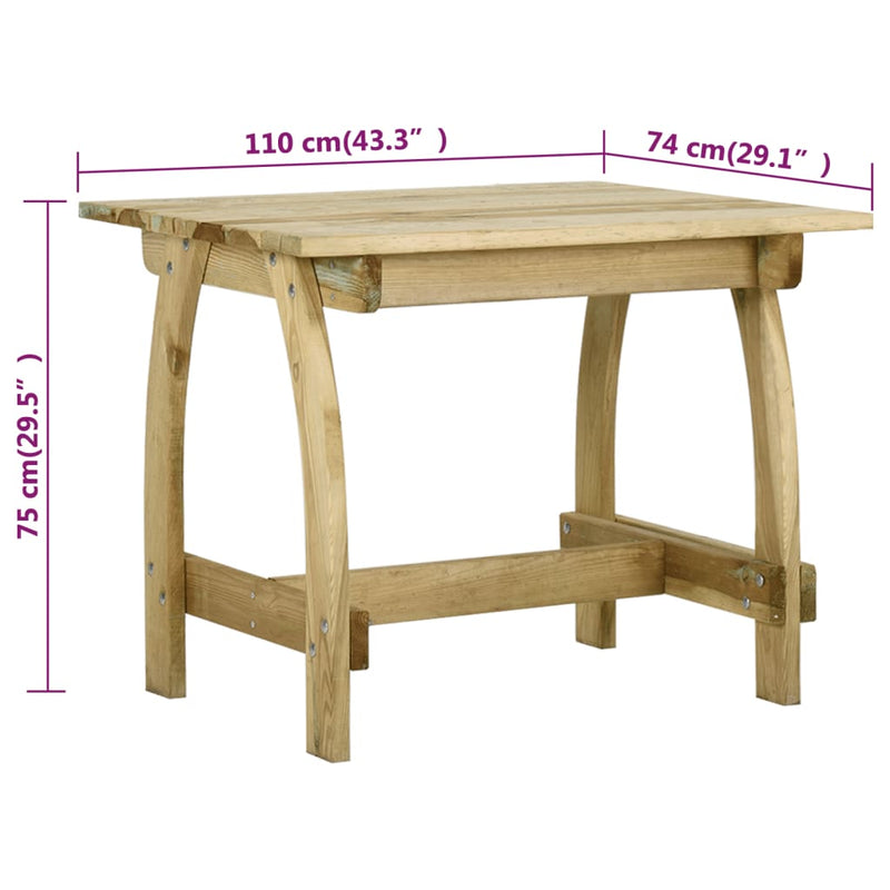 vidaXL impregnált fenyőfa kerti asztal 110 x 74 x 75 cm