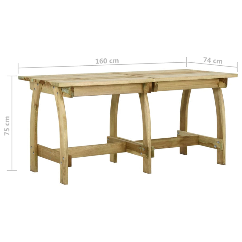 vidaXL impregnált fenyőfa kerti asztal 160 x 74 x 75 cm