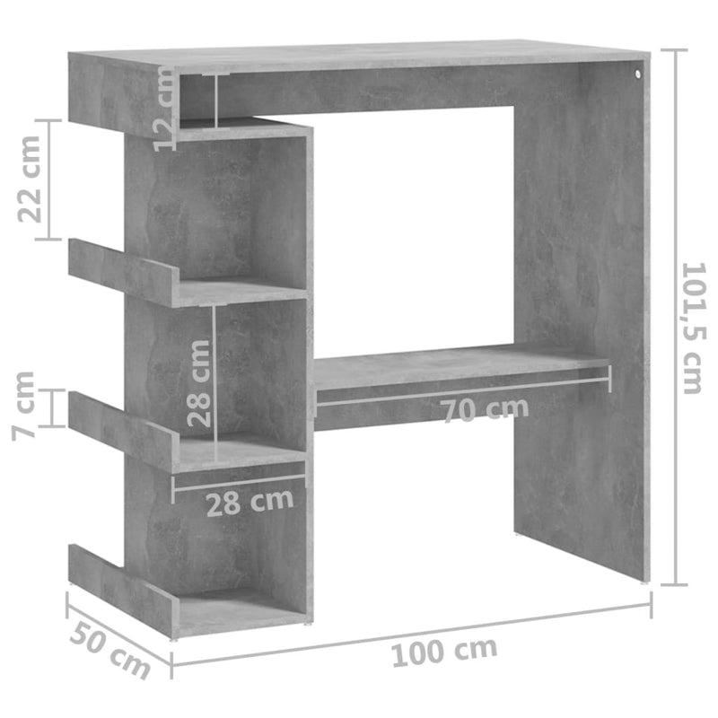 vidaXL betonszürke szerelt fa bárasztal tárolópolccal 100x50x101,5 cm