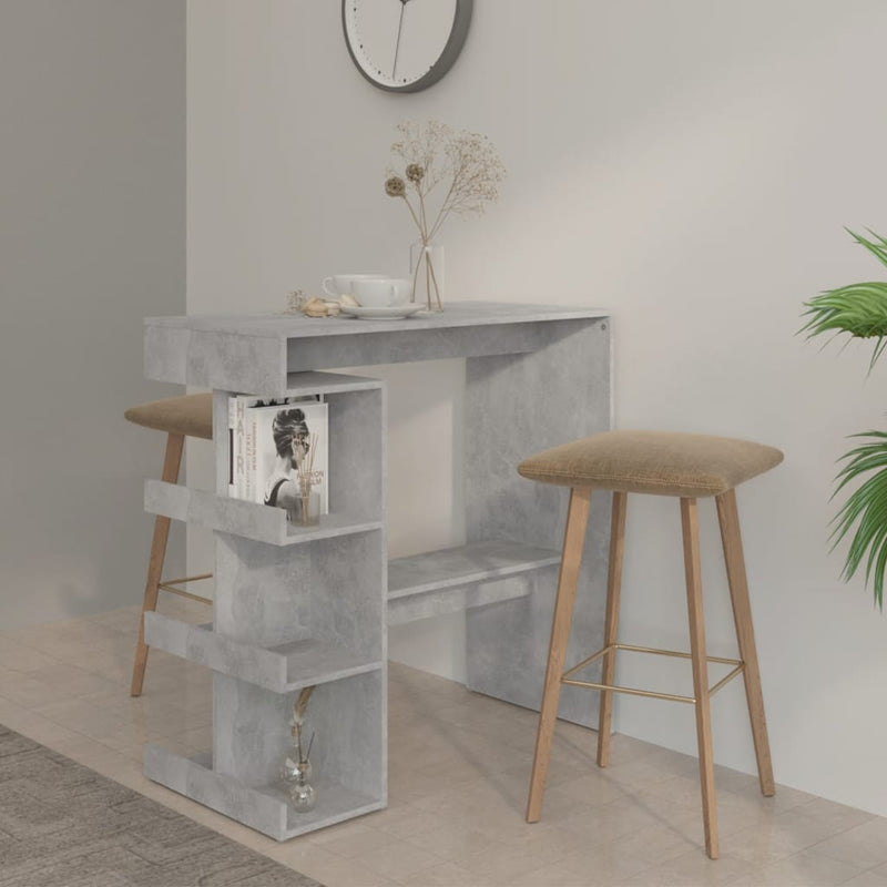 vidaXL betonszürke szerelt fa bárasztal tárolópolccal 100x50x101,5 cm