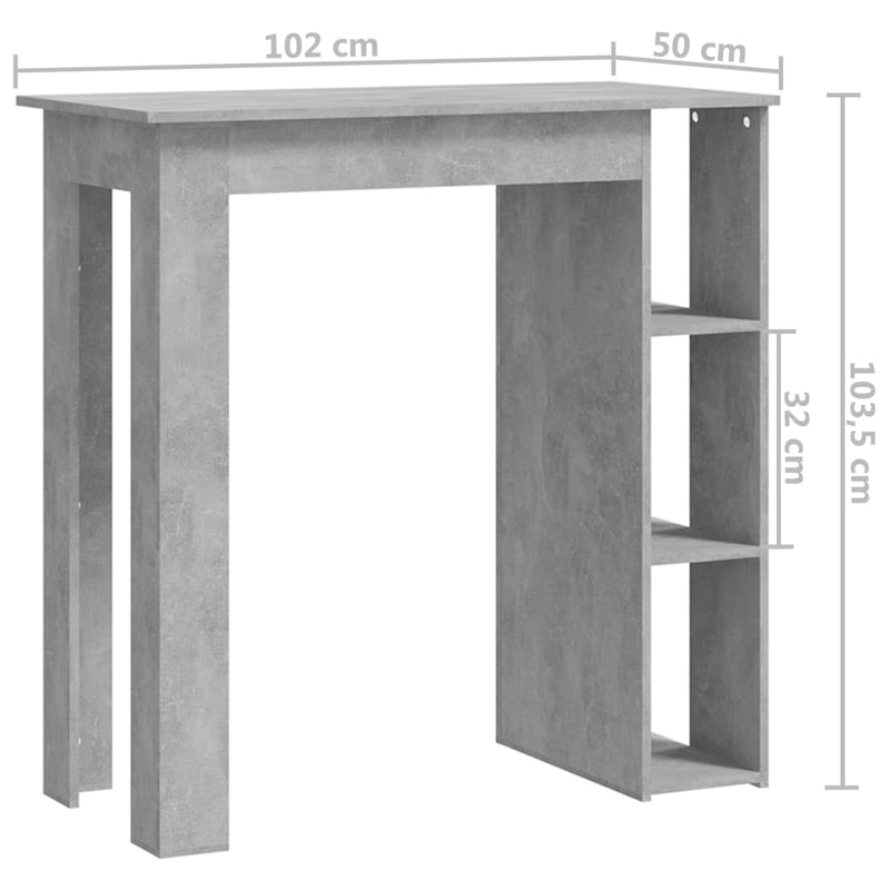 vidaXL betonszürke szerelt fa bárasztal polccal 102 x 50 x 103,5 cm