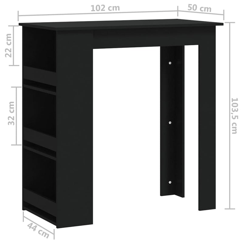 vidaXL fekete szerelt fa bárasztal tárolórekesszel 102 x 50 x 103,5 cm