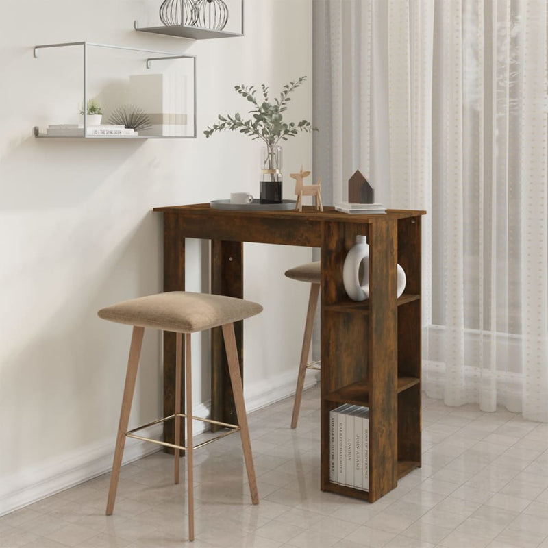 vidaXL füstös tölgy színű szerelt fa bárasztal polccal 102x50x103,5 cm