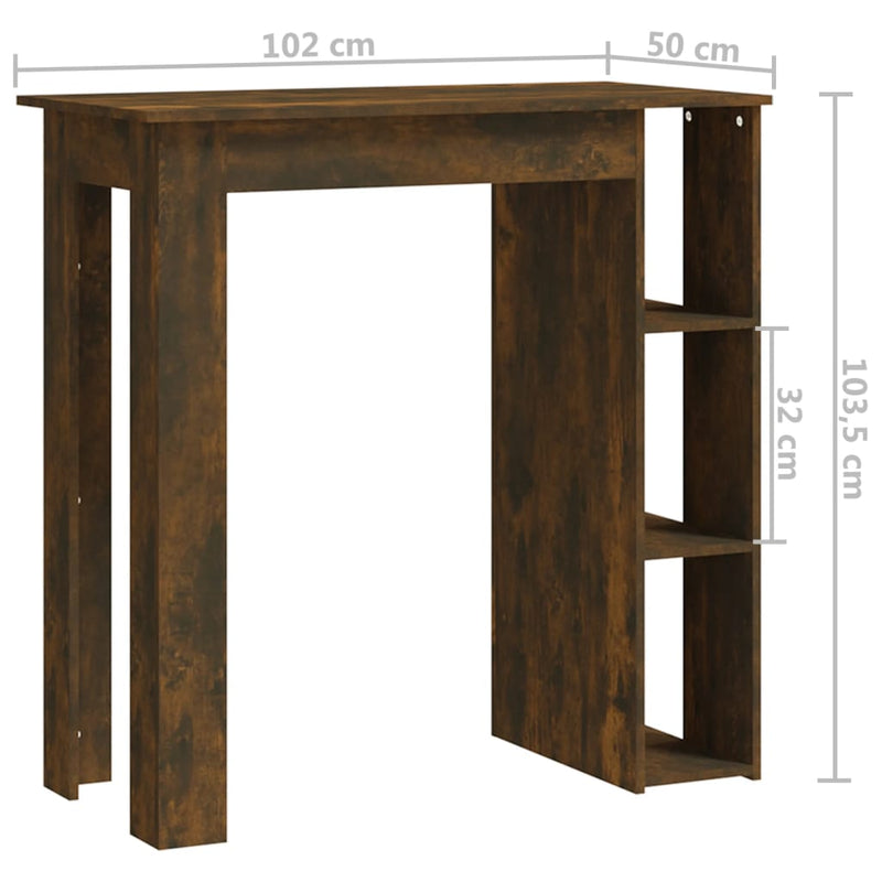 vidaXL füstös tölgy színű szerelt fa bárasztal polccal 102x50x103,5 cm