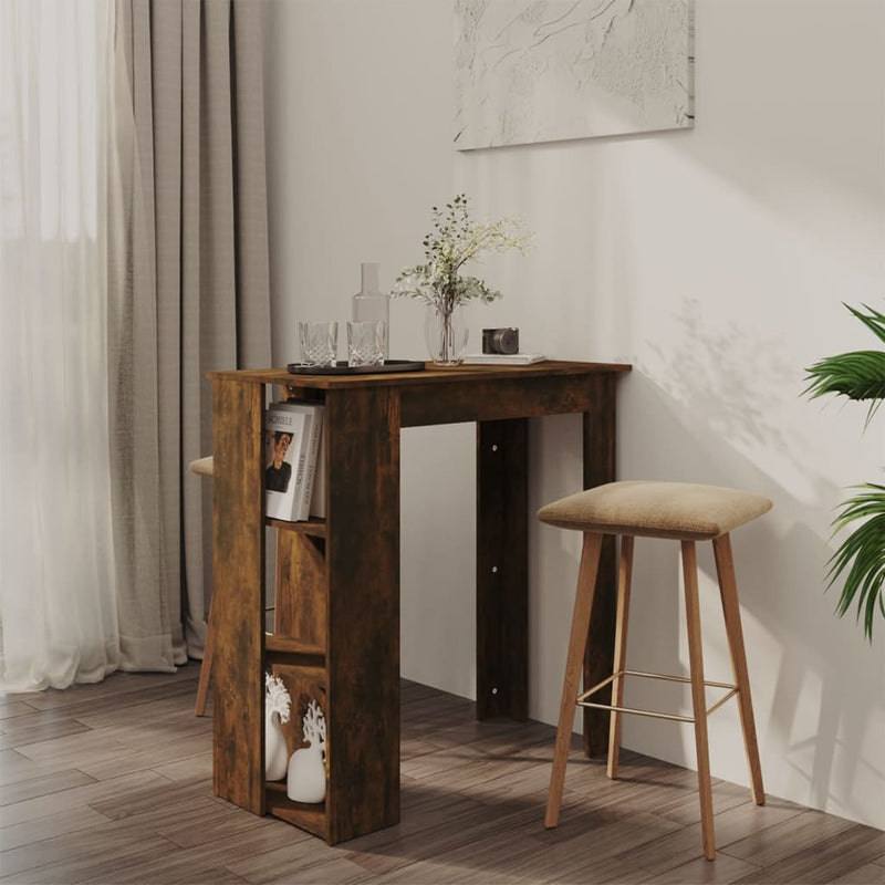 vidaXL füstös tölgy színű szerelt fa bárasztal polccal 102x50x103,5 cm