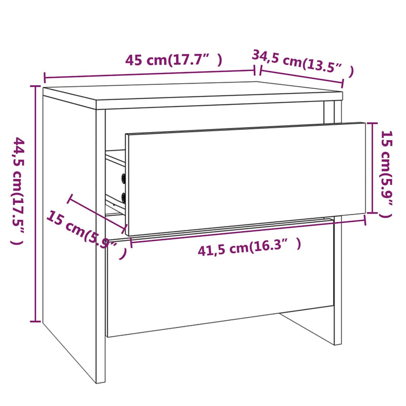vidaXL 2 db füstös tölgy szerelt fa éjjeliszekrény 45 x 34,5 x 44,5 cm