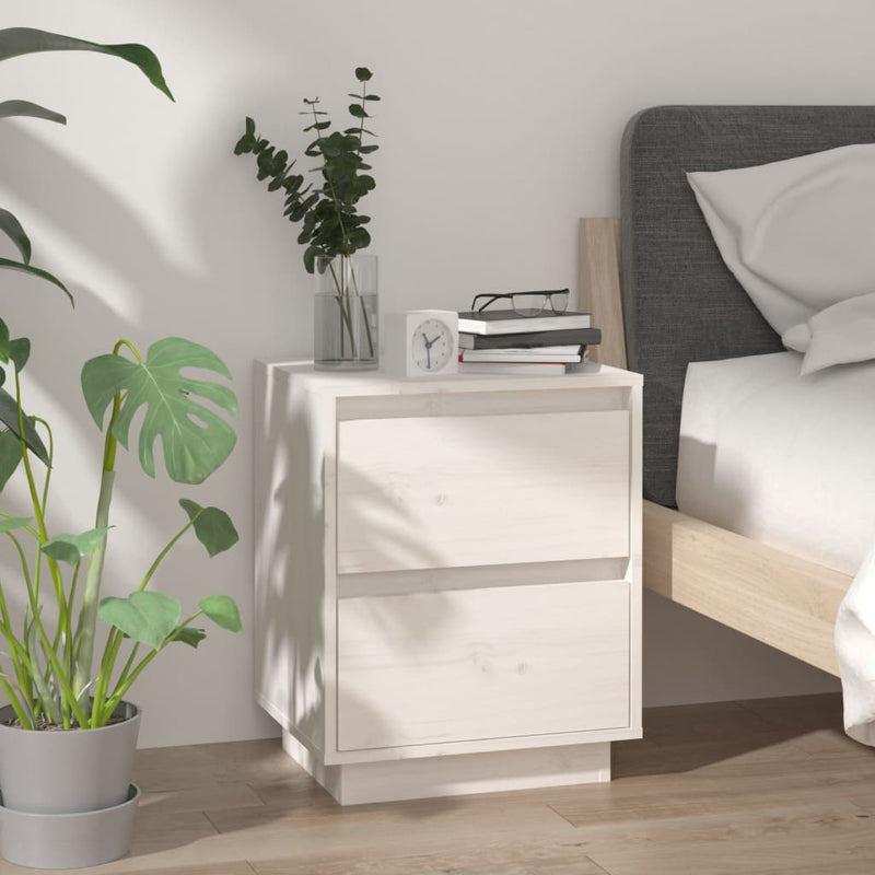 vidaXL 2 db fehér tömör fenyőfa éjjeliszekrény 40 x 35 x 50 cm